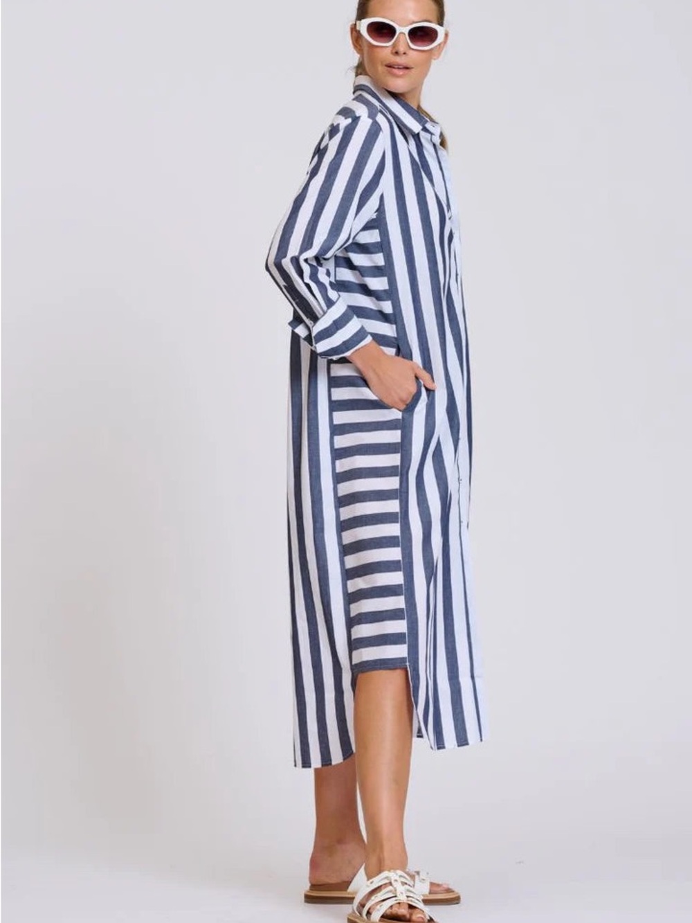 Shirty Luxury Brand Striped Midi Shirt Dress - Black & White - Sz S - NWT - Picture 11 of 12